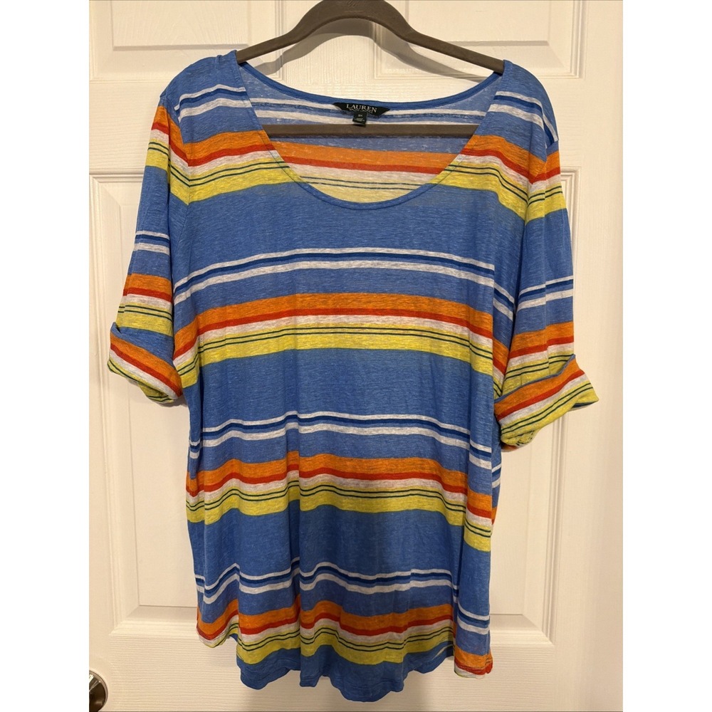 Lauren Ralph Lauren‎ Linen Top Women 3X Stripe NWT Twist Front  Classic